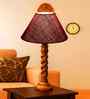 Maroon Jute Table Lamp With G Wood  Base 10X19 Inches