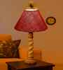 Maroon Jute Table Lamp With G Wood  Base 10X19 Inches
