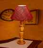 Maroon Jute Table Lamp With G Wood  Base 10X19 Inches