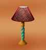 Maroon Jute Table Lamp With G Wood  Base 10X19 Inches