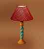 Maroon Jute Table Lamp With G Wood  Base 10X19 Inches