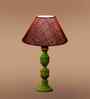 Maroon Jute Table Lamp With G Wood  Base 10X19 Inches