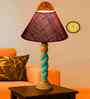 Maroon Jute Table Lamp With G Wood  Base 10X19 Inches