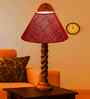 Maroon Jute Table Lamp With G Wood  Base 10X19 Inches