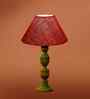 Maroon Jute Table Lamp With G Wood  Base 10X19 Inches