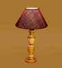 Maroon Jute Table Lamp With G Wood  Base 10X19 Inches