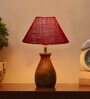 Maroon Jute Table Lamp With Wood Base