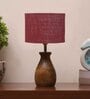 Maroon Jute Table Lamp With Wood Base