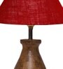 Maroon Jute Table Lamp With Wood Base