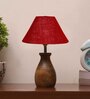 Maroon Jute Table Lamp With Wood Base