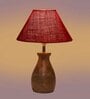 Maroon Jute Table Lamp With Wood Base