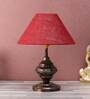 Maroon Natural Fiber Shade Table Lamp With Copper Base