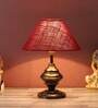Maroon Natural Fiber Shade Table Lamp With Copper Base