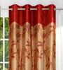 Maroon Polyester Floral 7 Ft Light Filtering Eyelet (Set of 2) Curtains