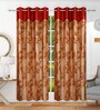 Maroon Polyester Floral 7 Ft Light Filtering Eyelet (Set of 2) Curtains