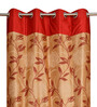 Maroon Polyester Floral 7 Ft Light Filtering Eyelet (Set of 2) Curtains