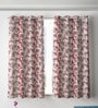 Maroon Polyester Floral Light Filtering Eyelet 5 Feet Window Curtains (2 Pc)