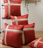 Maroon Polyester Geometric 40x40 inches Cushion Covers Set of 5