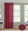 Maroon Polyester Striped 9ft Sheer Eyelet Door Curtain