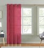 Maroon Polyester Striped 9ft Sheer Eyelet Door Curtain