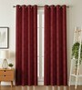 Maroon Poleyster Floral 5 Feet Semi Transperency Ring Top Window Curtains 2Pcs