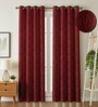 Maroon Poleyster Floral 7 Feet Semi Transperency Ring Top Door Curtains 2Pcs