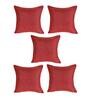 Maroon Solid Jute 16 x 16 Inches Cushion Covers (Set of 5)