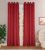 Maroon Solid Jute 8 Ft Light Filtering Eyelet Door Curtains (Set of 2)