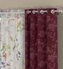 Maroon Polyester FLoral 5ft Semisheer Eyelet 4 Pcs Window Curtains