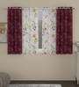 Maroon Polyester FLoral 5ft Semisheer Eyelet 4 Pcs Window Curtains