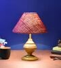 Maroon Shade Table Lamp With Metal Base