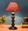 Maroon Shade Table Lamp With Metal Base