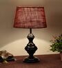 Maroon Shade Table Lamp With Metal Base