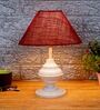 Maroon Shade Table Lamp With Metal Base