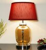 Ashley Maroon Cottan Fabric Shade Night Lamp With Metal & Glass Base