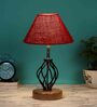 Maroon Shade Table Lamp With Shade Table Lamp With Wood & Iron Base