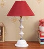 Maroon Shade Table Lamp With White Metal Base