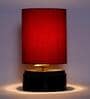 Maroon Shade Table Lamp With Wood Base