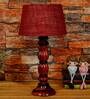 Hector Maroon Fabric Shade Night Lamp With Wood Base