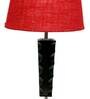 Hadley Maroon Natural Fiber Shade Night Lamp With Wood Base