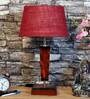 Novara Maroon Natural Fiber Shade Night Lamp With Wood Base
