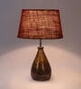 Indulge Maroon Natural Fiber Shade Night Lamp With Wood Base