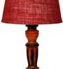Traditional Maroon Natural Fiber Shade Night Lamp With Wood Base