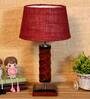 Florence Maroon Natural Fiber Shade Night Lamp With Wood Base