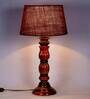Hector Maroon Fabric Shade Night Lamp With Wood Base