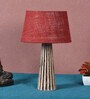 Healy Maroon Natural Fiber Shade Night Lamp With Wood Base