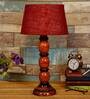 Elona Maroon Natural Fiber Shade Night Lamp With Wood Base