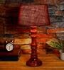 Drax Maroon Natural Fiber Shade Night Lamp With Wood Base