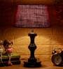 Premium Maroon Natural Fiber Shade Night Lamp With Wood Base