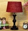 Premium Maroon Natural Fiber Shade Night Lamp With Wood Base
